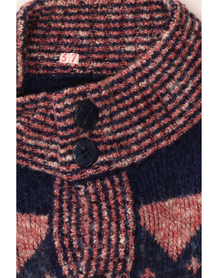 Suéter cardigã masculino vintage médio rosa geométrico