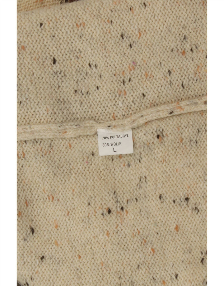 Suéter feminino vintage com gola redonda, uk 16, grande, bege, patchwork, novidade