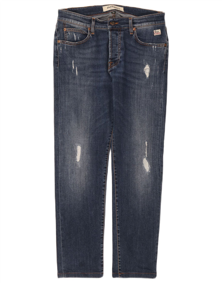 Calça jeans masculina Roy Rogers desgastada W34 L29 azul algodão