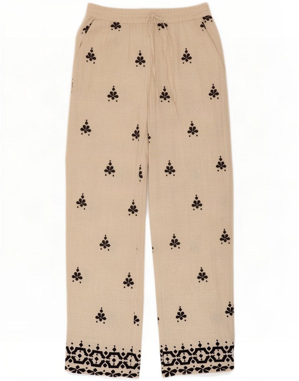 Zara Calça feminina reta casual pequena W26 L31 Poliéster floral bege