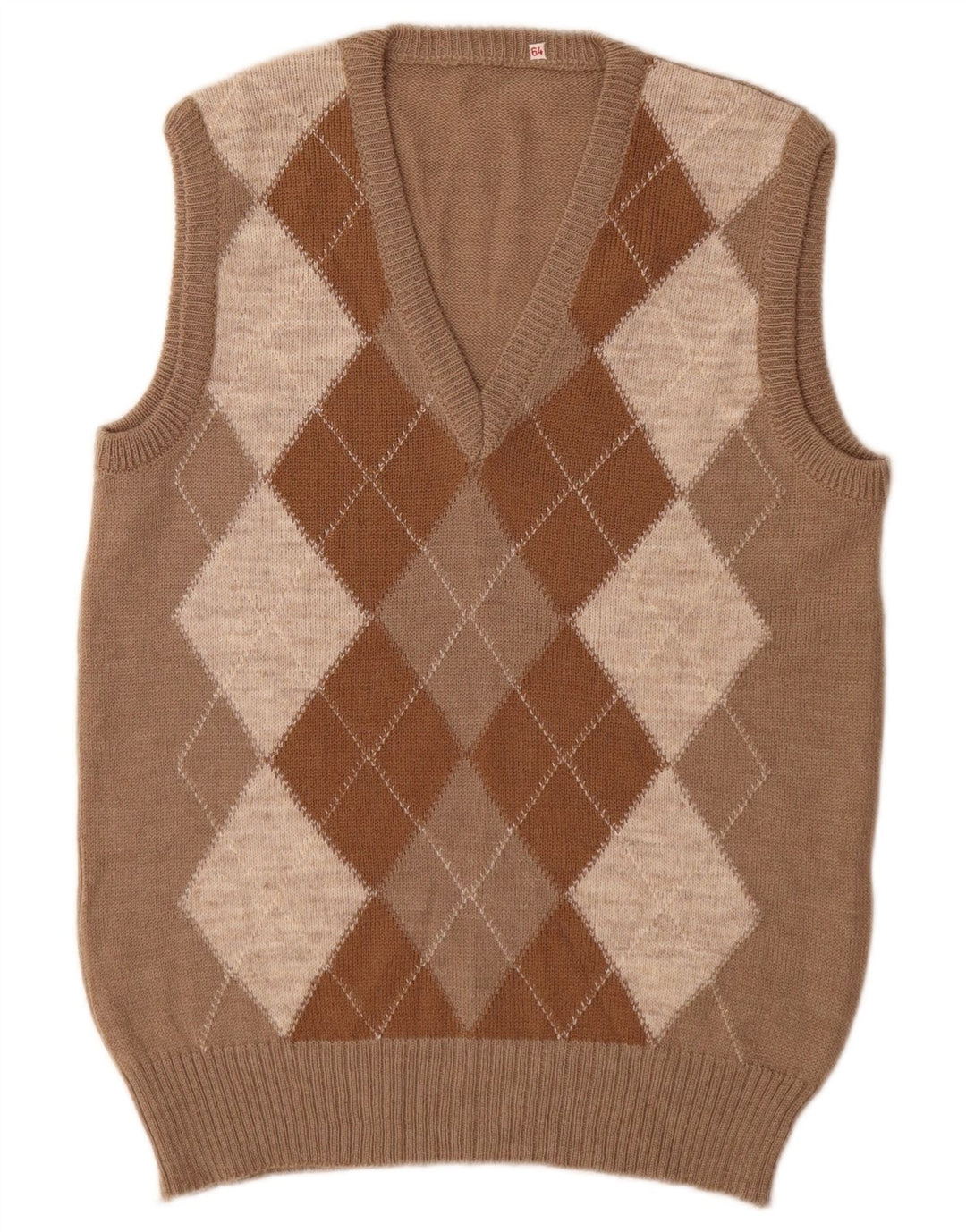 Colete masculino vintage regata pequena bege argyle/diamante acrílico