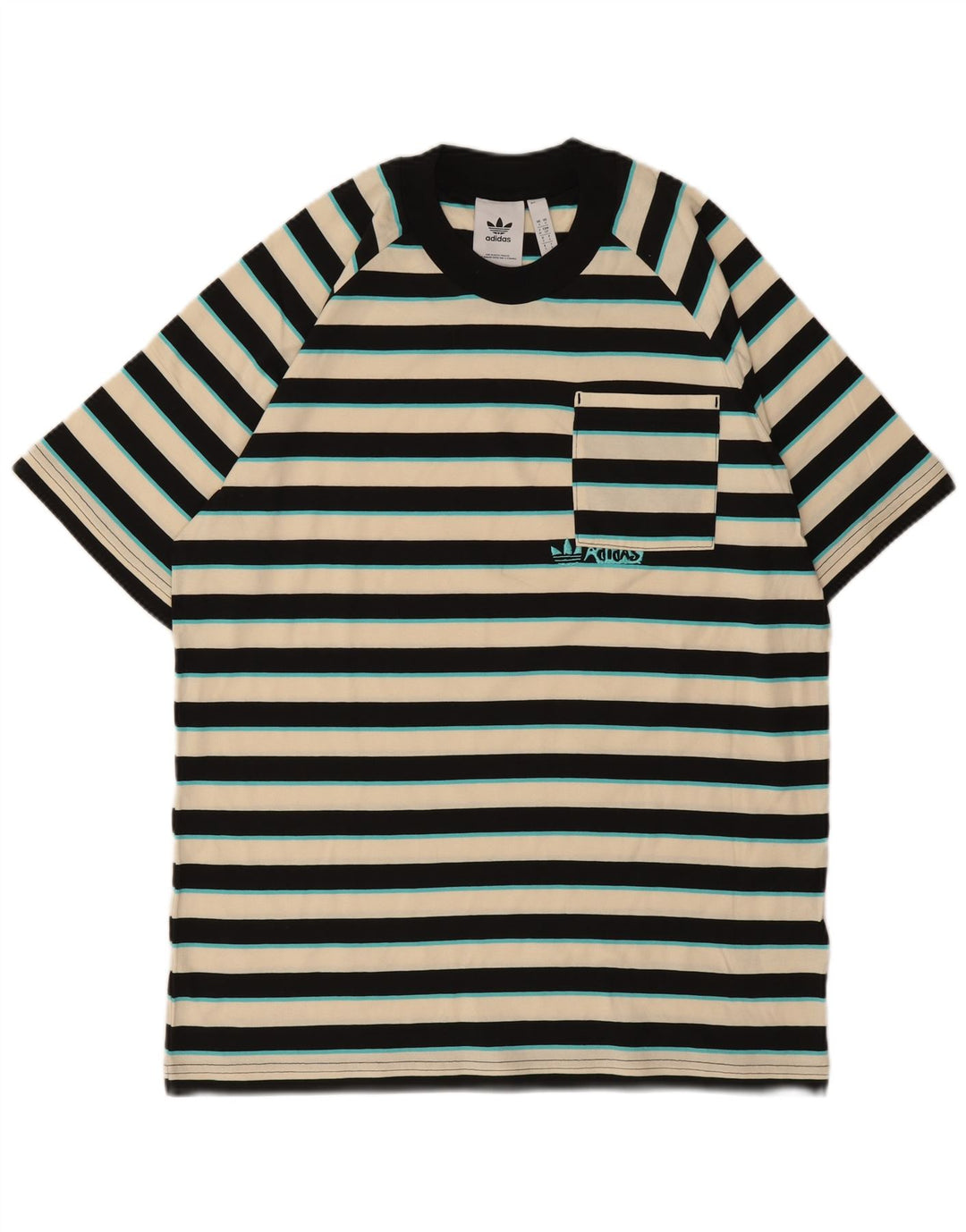 Camiseta masculina Adidas pequena listrada multicolorida de algodão