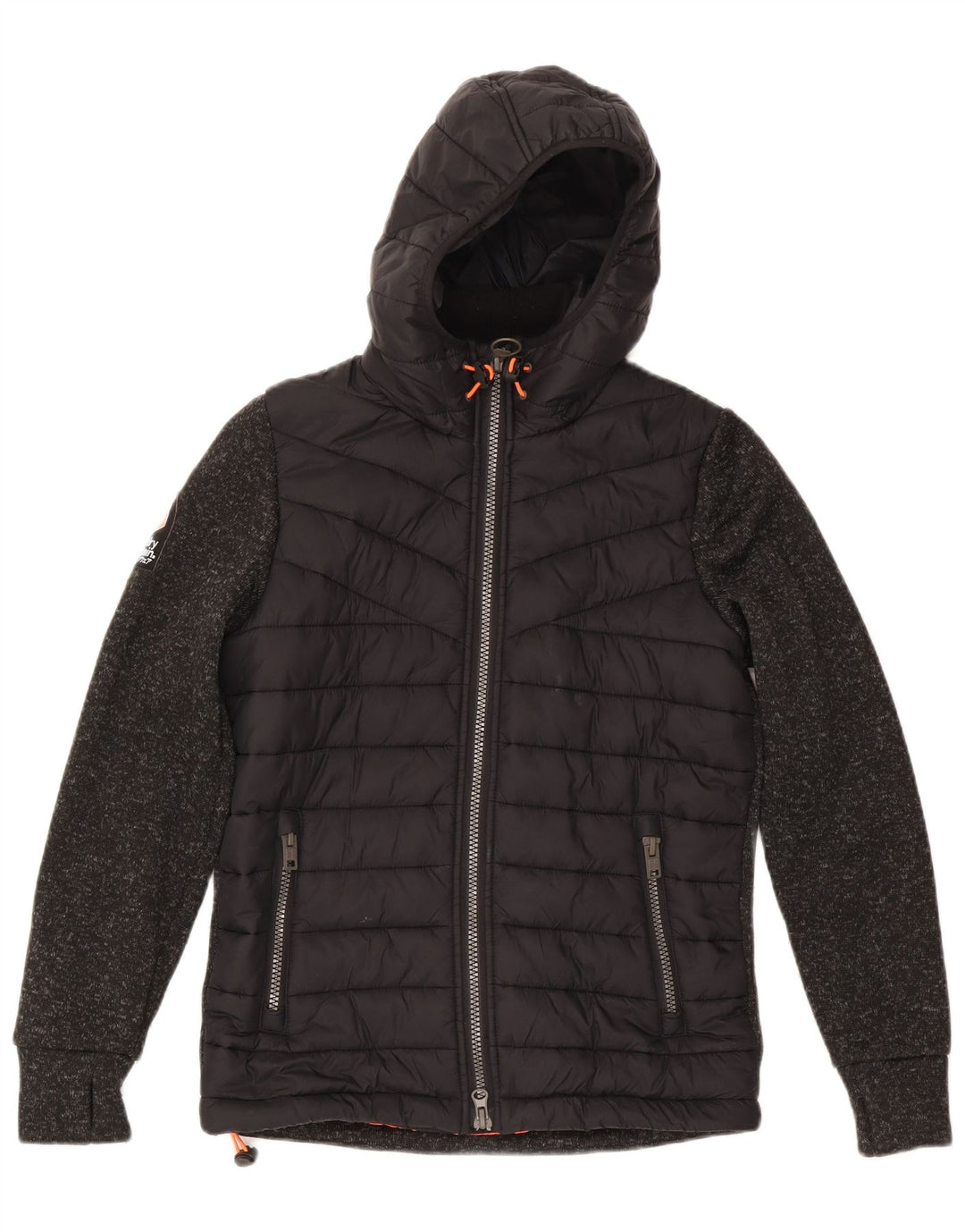 Jaqueta acolchoada com capuz feminina Superdry UK 14 poliéster manchado preto médio