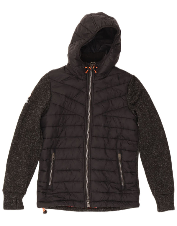 Jaqueta acolchoada com capuz feminina Superdry UK 14 poliéster manchado preto médio