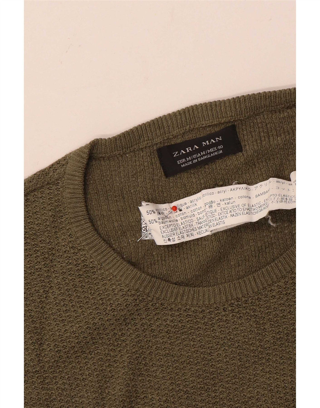 Zara Suéter masculino com gola redonda e acrílico cáqui médio