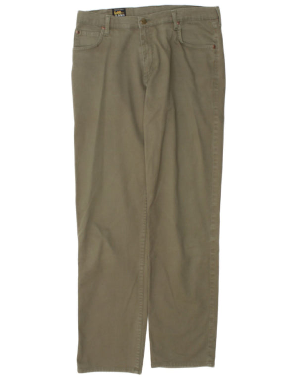 Lee Mens Brooklyn calças casuais retas W34 L34 algodão cáqui