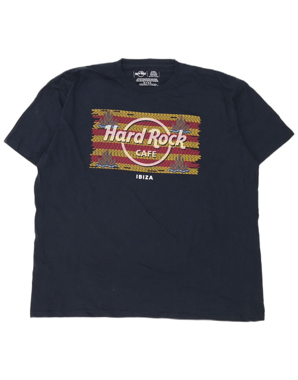 Camiseta gráfica Hard Rock Cafe masculina Ibiza Top 2XL algodão azul marinho