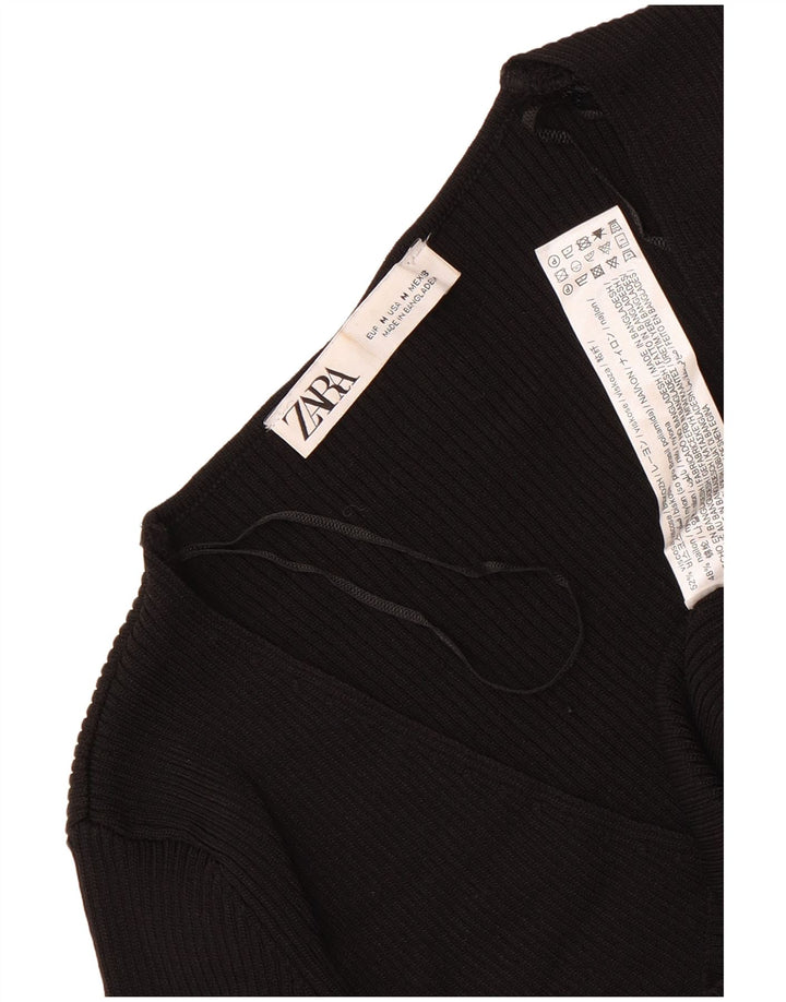 Zara Crop Top Feminino Manga Longa Reino Unido 12 Médio Preto Viscose