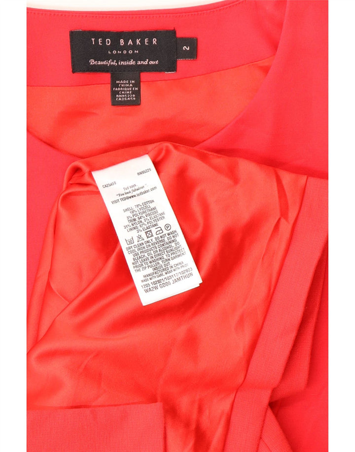 Vestido peplum feminino sem mangas Ted Baker tamanho 2 pequeno algodão vermelho