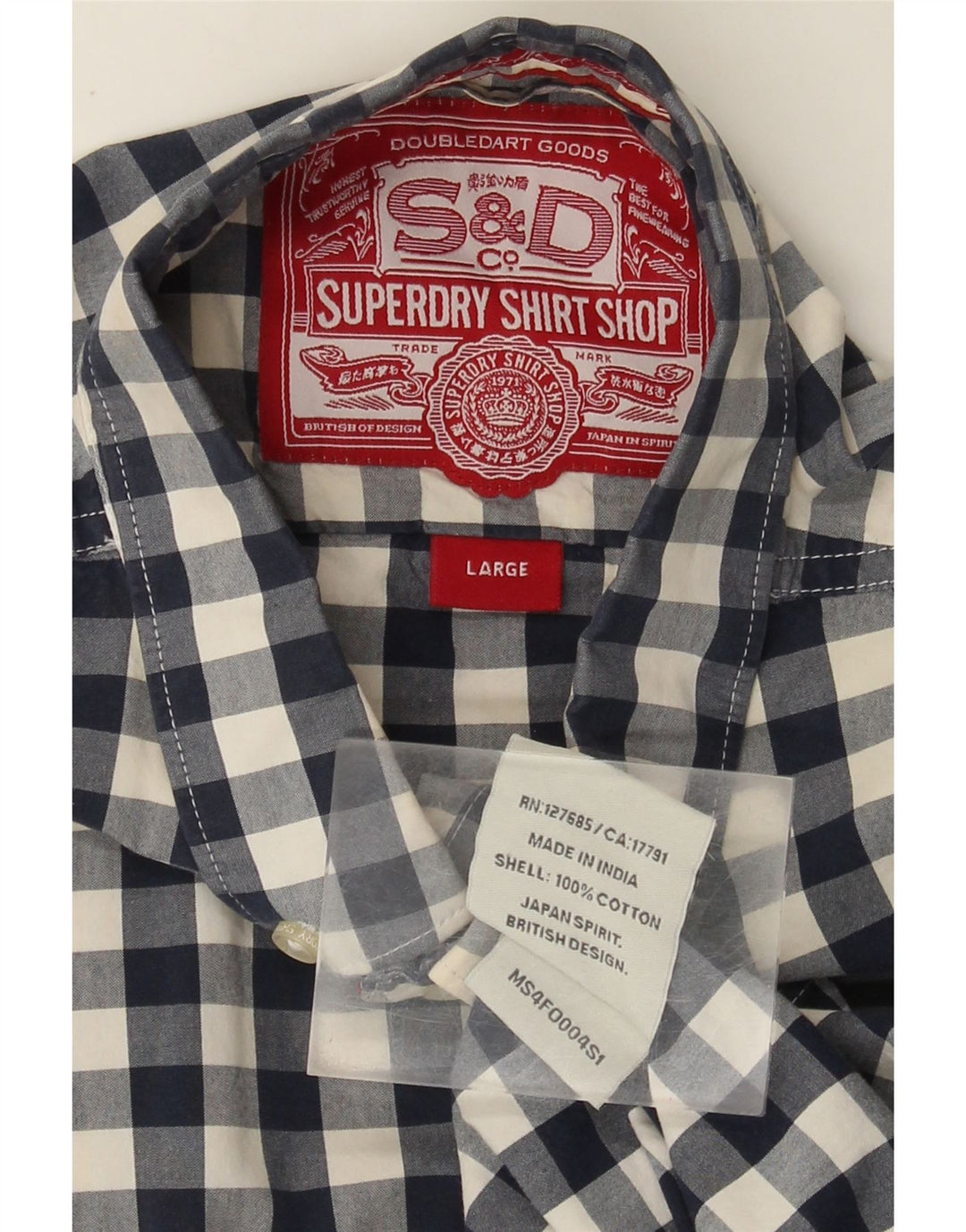 Camisa masculina Superdry grande algodão guingão azul marinho
