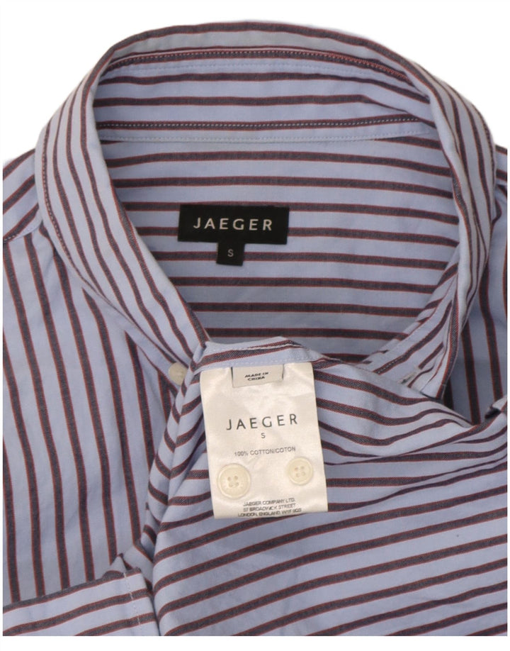 Camisa masculina Jaeger pequena listrada azul de algodão