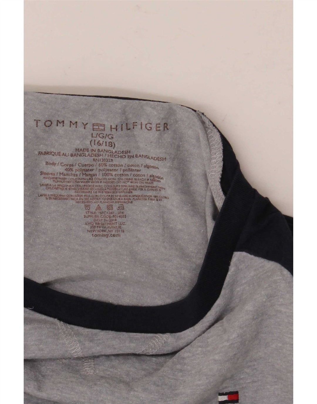 Tommy Hilfiger Meninos Top Manga Comprida 15-16 Anos Grande Bloco De Cores Cinza