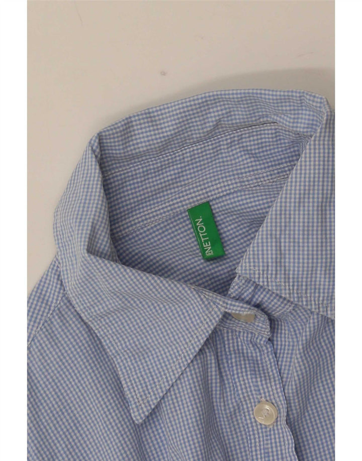 Camisa feminina Benetton UK 10 pequena azul guingão