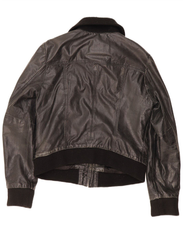 Jaqueta de couro vintage para meninos 13-14 anos XL couro preto