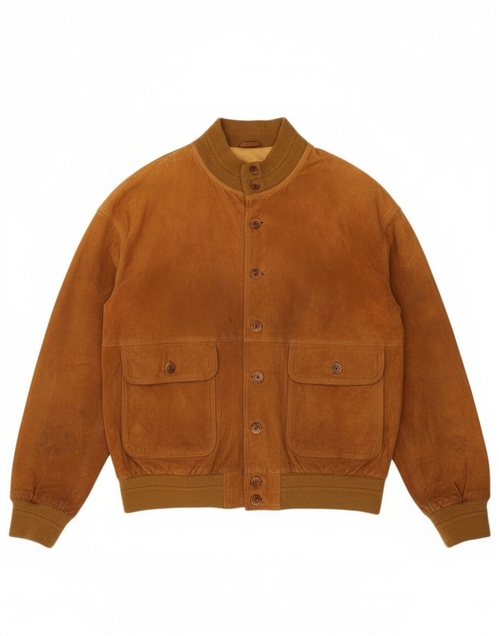 Jaqueta bomber masculina vintage de camurça IT 52 XL couro bege