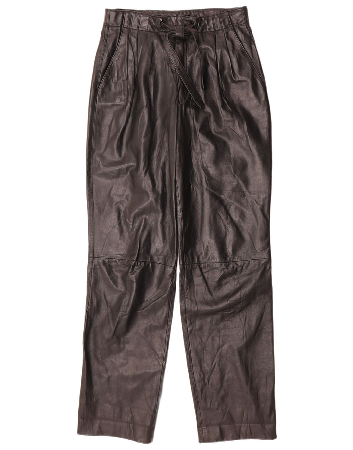 Calça feminina vintage de couro cintura alta W26 L31 preta