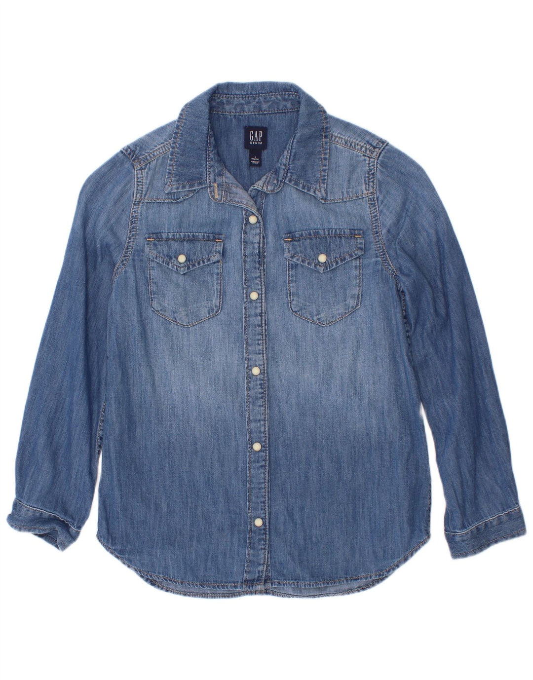 Camisa jeans feminina Gap 6-7 anos pequena azul algodão