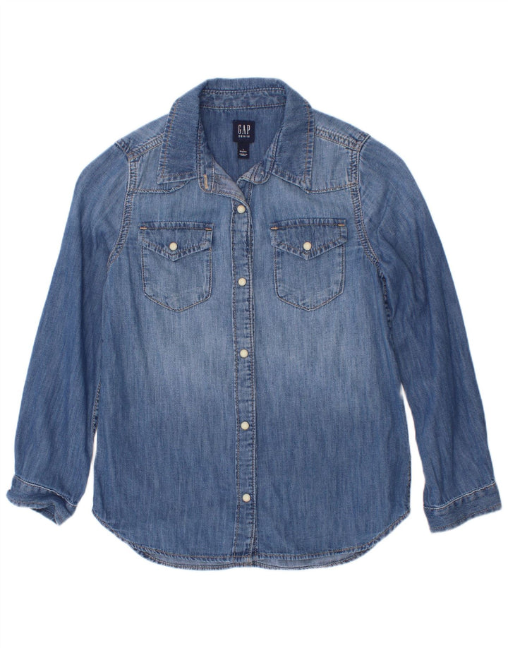 Camisa jeans feminina Gap 6-7 anos pequena azul algodão