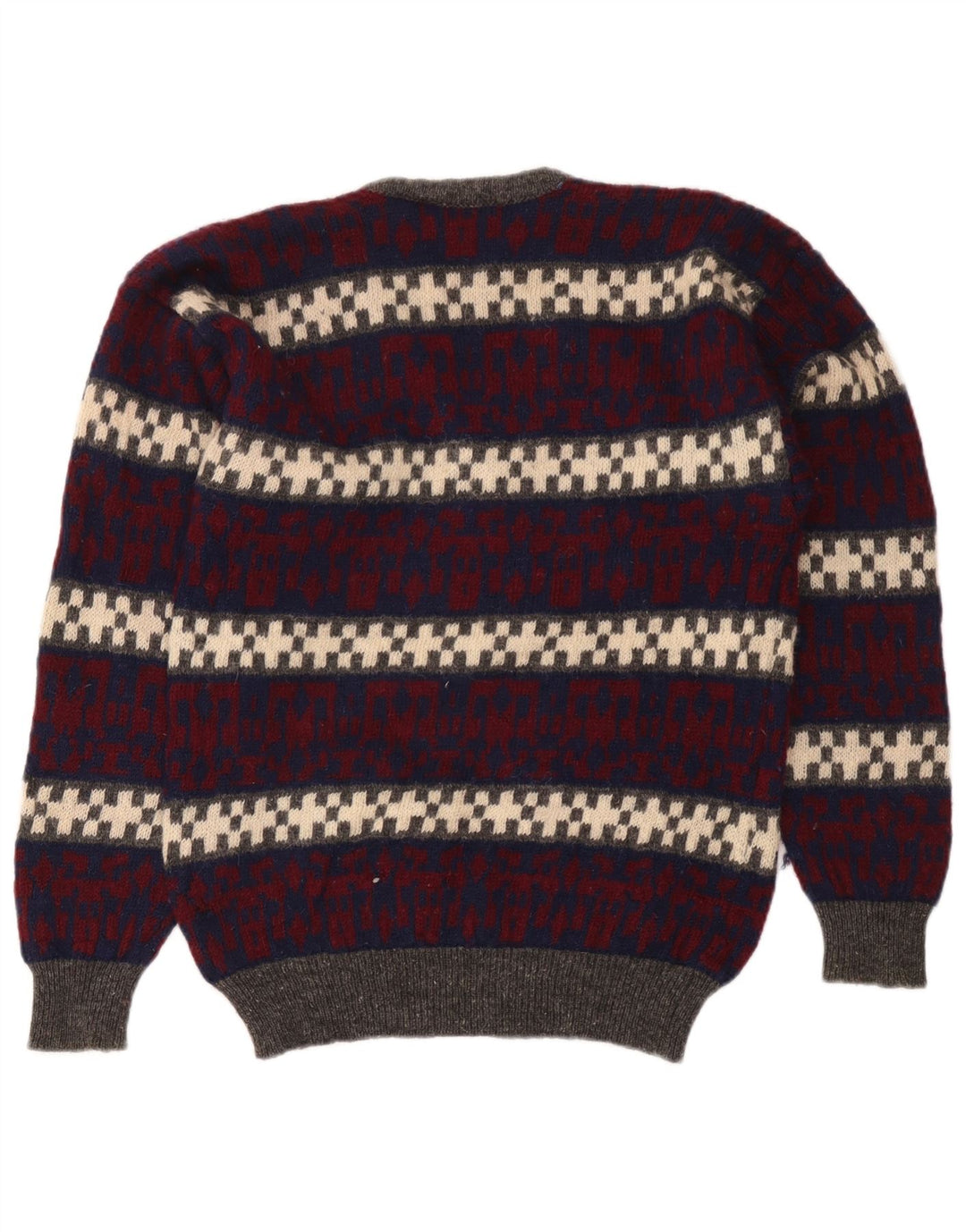 Suéter masculino vintage com decote em V, lã geométrica multicolorida média