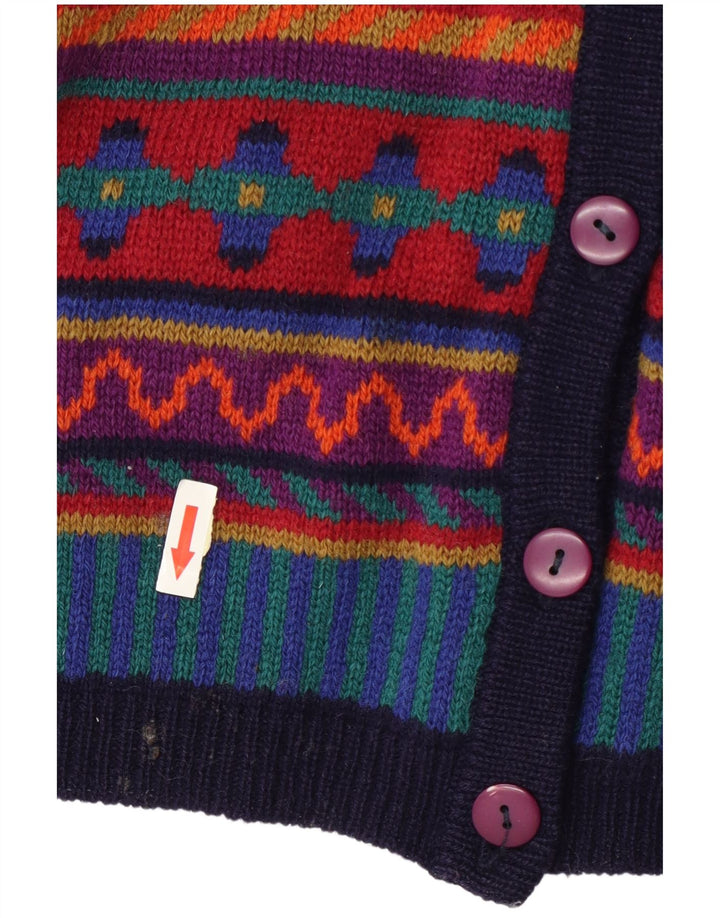 Suéter cardigã feminino Tulchan Reino Unido 14 lã geométrica multicolorida média