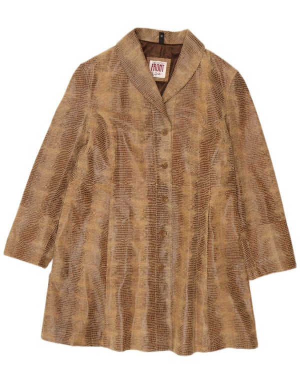 Casaco de couro superdimensionado feminino vintage UE 50 3XL couro marrom com estampa animal