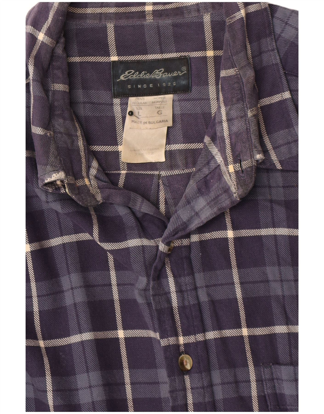 Camisa masculina de flanela Eddie Bauer grande algodão xadrez azul marinho
