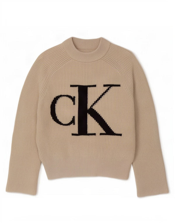 Suéter feminino Calvin Klein Jeans com ajuste solto e gola tartaruga Reino Unido 6 XS Beig