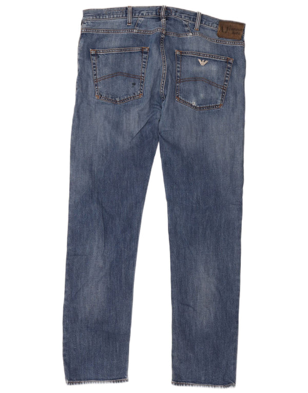 Armani Masculino J45 Regular Straight Jeans W38 L34 Azul Algodão