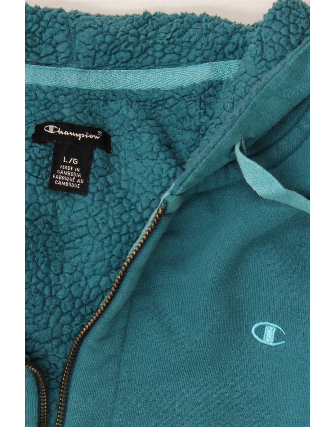 CHAMPION Womens Zip Hoodie Sweater UK 16 Large Turquoise Cotton Vintage Champion and Second-Hand Champion from Messina Hembry 
