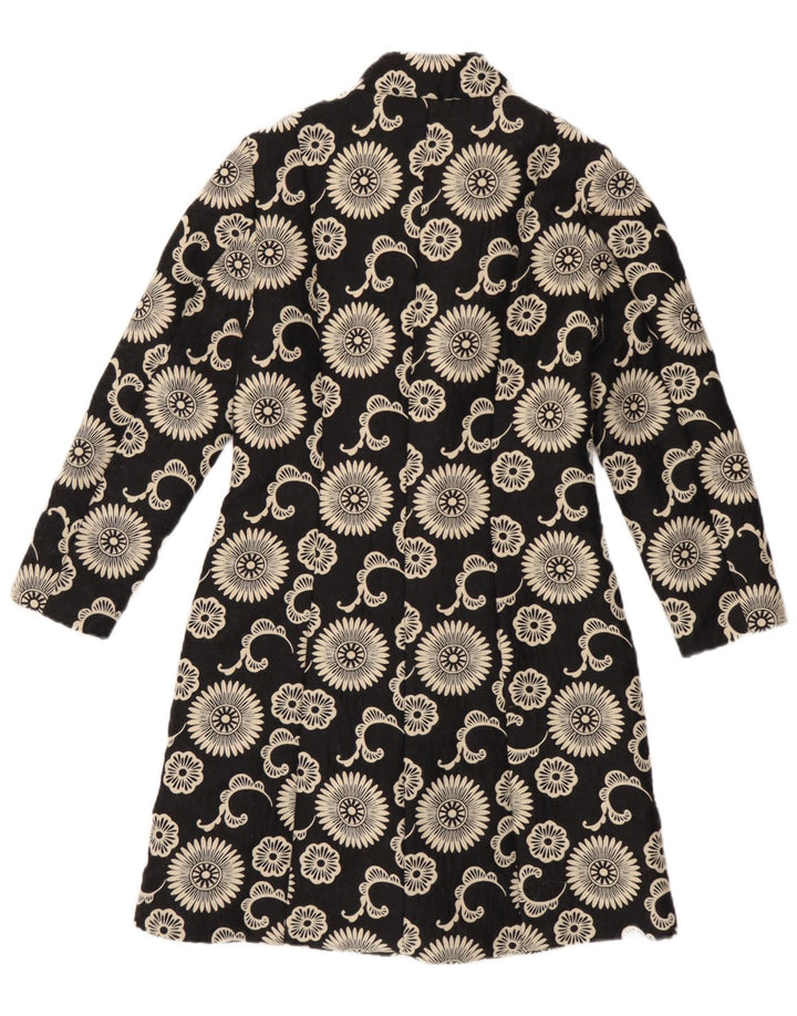 Sobretudo feminino vintage UK 12 médio preto floral