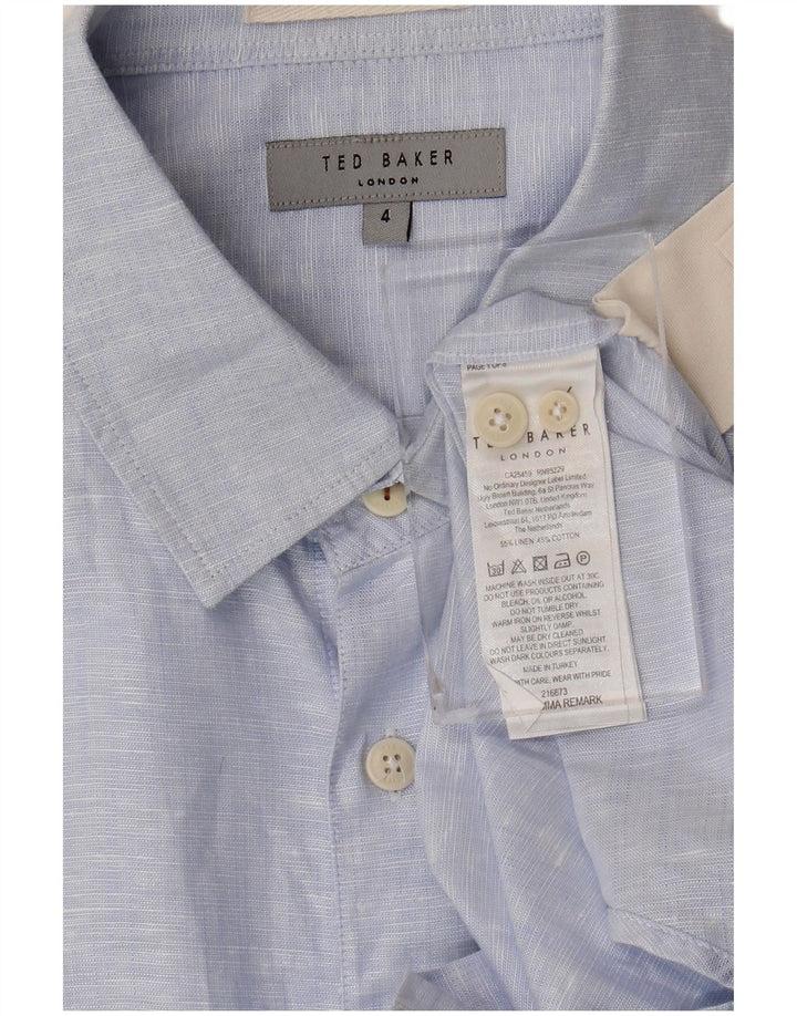 Camisa masculina Ted Baker tamanho 4 grande linho manchado azul