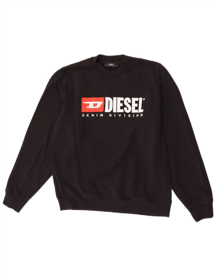 Diesel masculino gráfico moletom jumper pequeno algodão preto