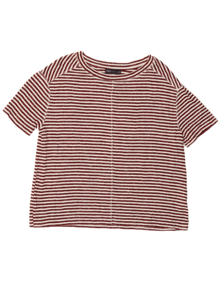 Camiseta feminina Marks & Spencer UK 12 viscose listrada vermelha média