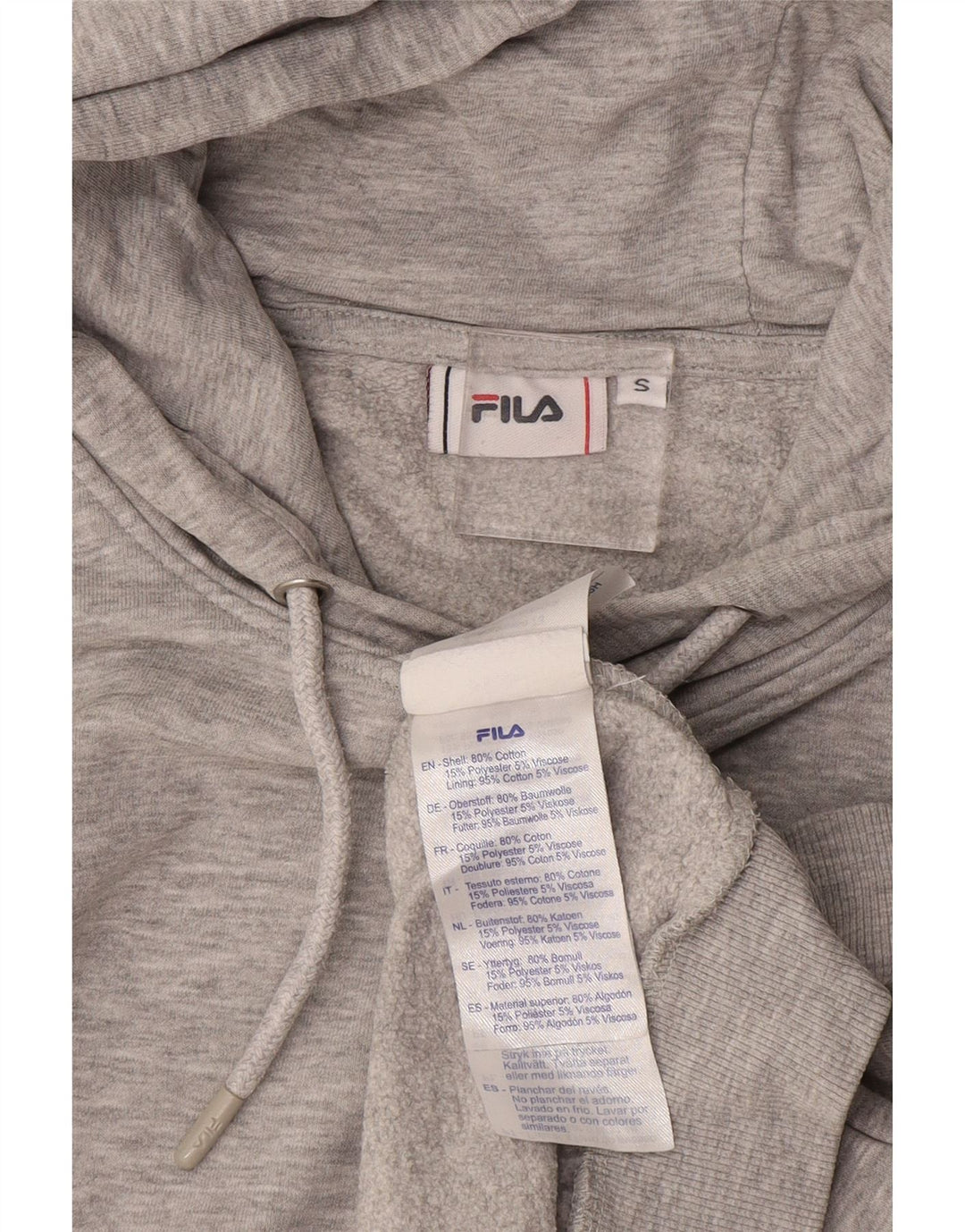FILA Suéter masculino com capuz e algodão cinza pequeno