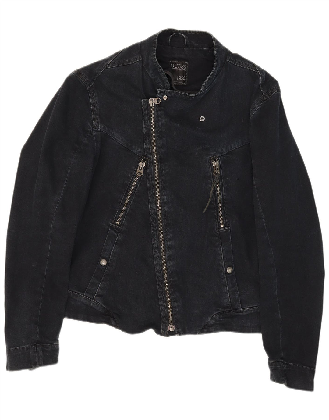 Jaqueta jeans masculina Guess para motociclista Reino Unido 36 pequeno algodão preto