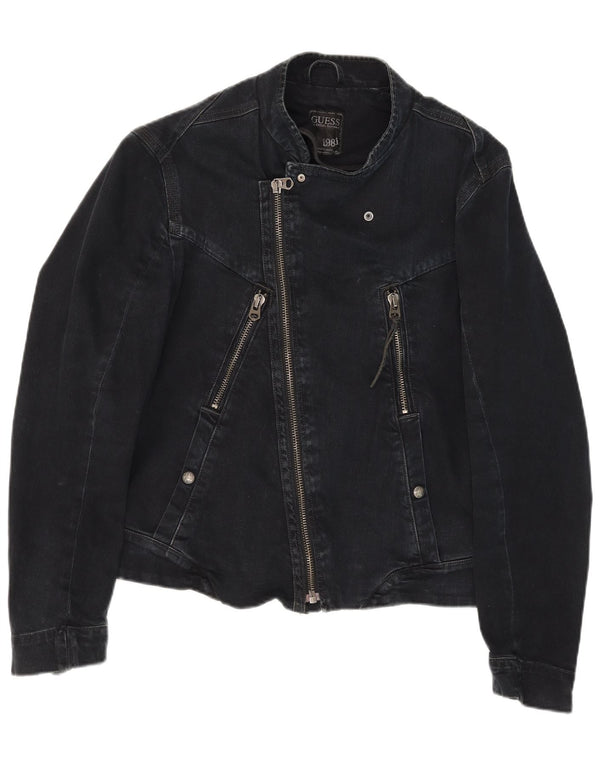 Jaqueta jeans masculina Guess para motociclista Reino Unido 36 pequeno algodão preto