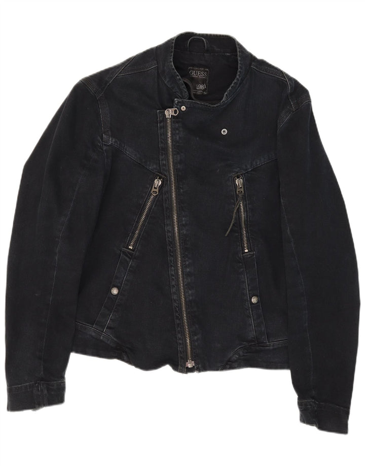 Jaqueta jeans masculina Guess para motociclista Reino Unido 36 pequeno algodão preto