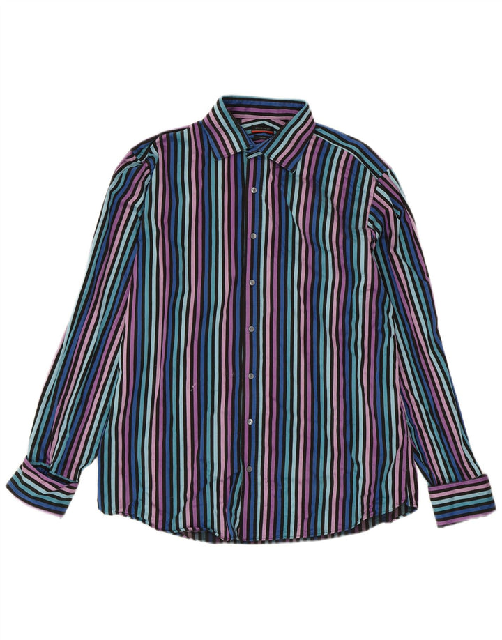 Camisa masculina PIERRE CARDIN tamanho 16 grande algodão listrado multicolorido