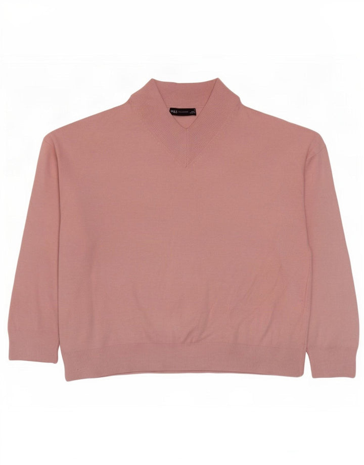 Suéter feminino Marks & Spencer grande com decote em V Reino Unido 14 médio rosa