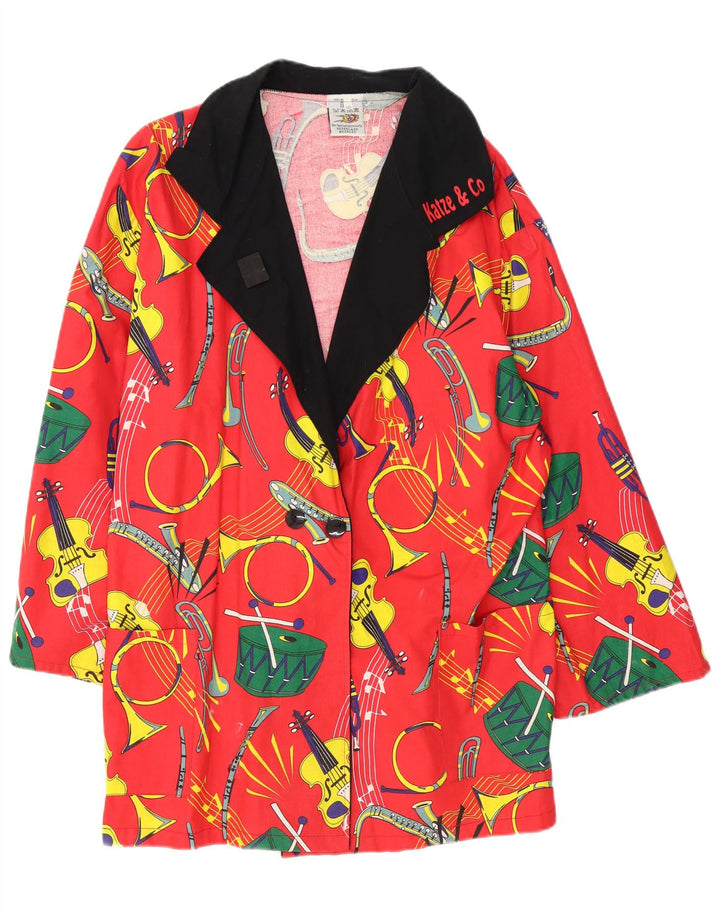 Casaco feminino vintage abstrato padrão duplo breasted UE 50 3XL algodão vermelho