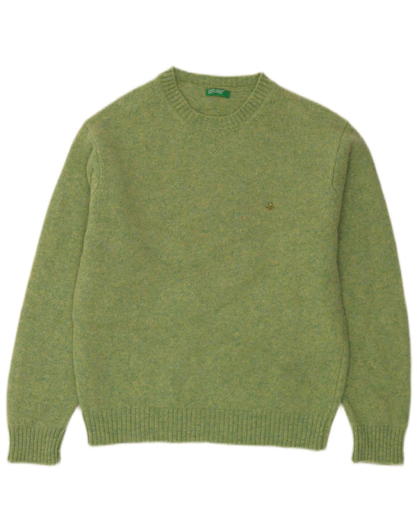 Suéter feminino Benetton com gola redonda Reino Unido 16 grande lã verde
