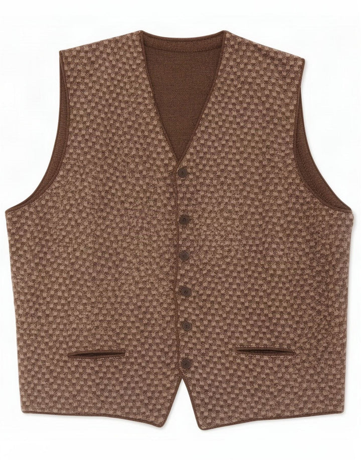 Colete masculino vintage médio marrom geométrico
