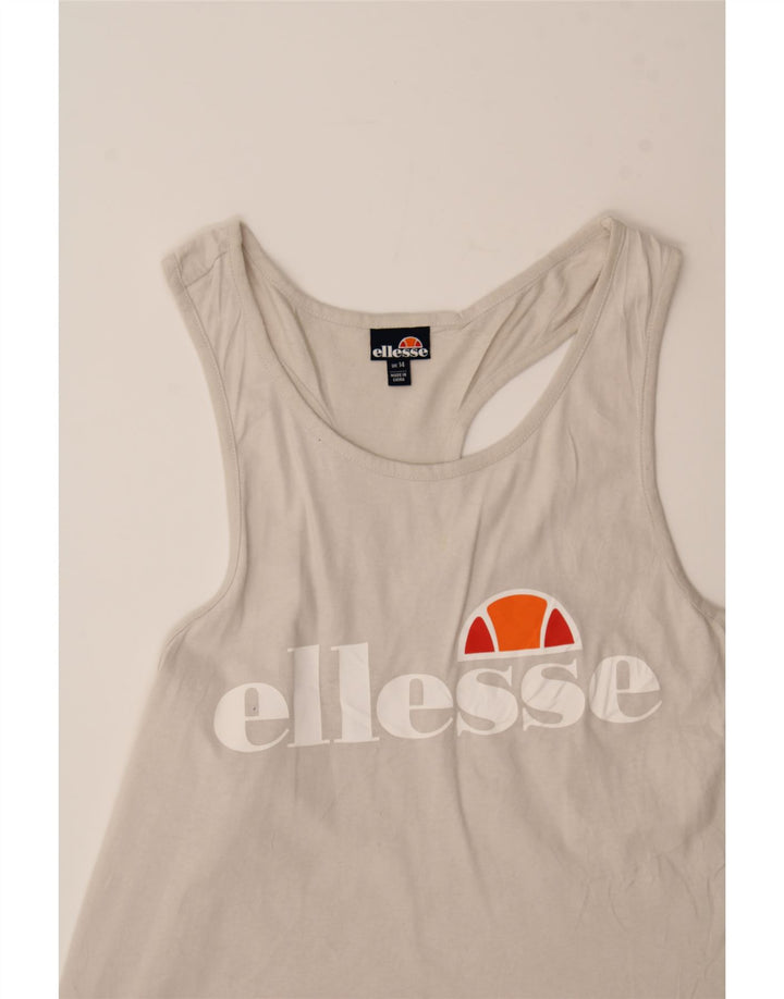 ELLESSE Womens Graphic Vest Top UK 14 Large  Grey Cotton Vintage Ellesse and Second-Hand Ellesse from Messina Hembry 