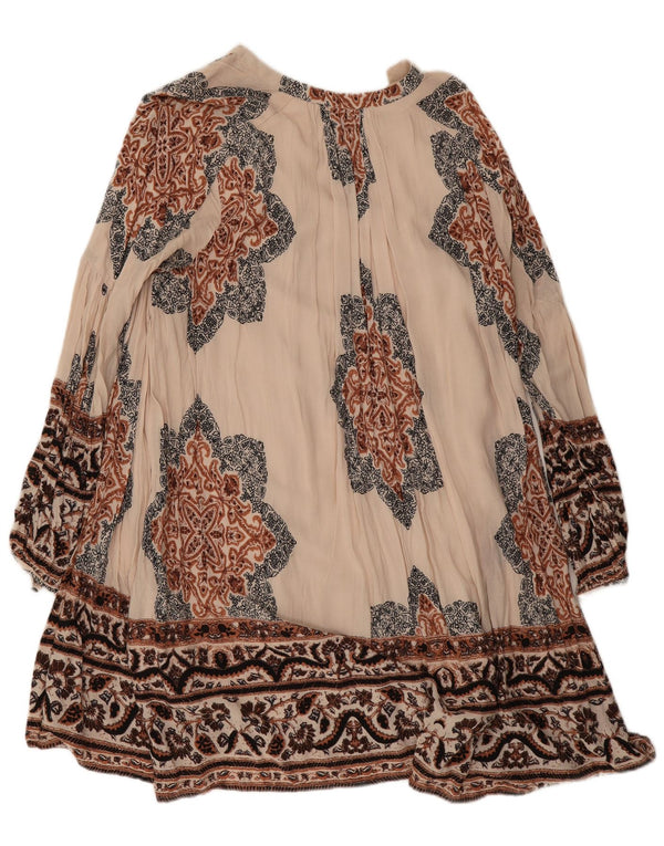 Vestido túnica feminino de manga comprida Free People UK 10 pequeno bege paisley