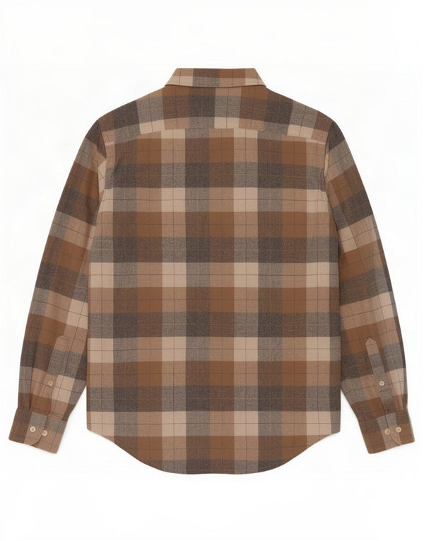 Camisa masculina Carrera de flanela de ajuste regular, algodão xadrez marrom médio