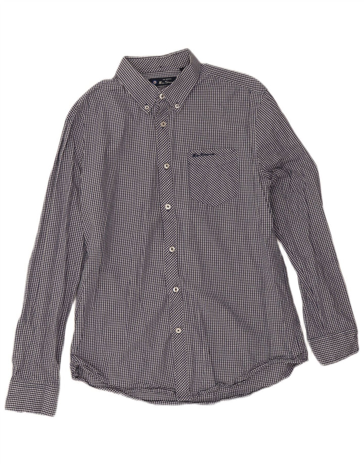 Camisa masculina Ben Sherman grande algodão guingão azul marinho