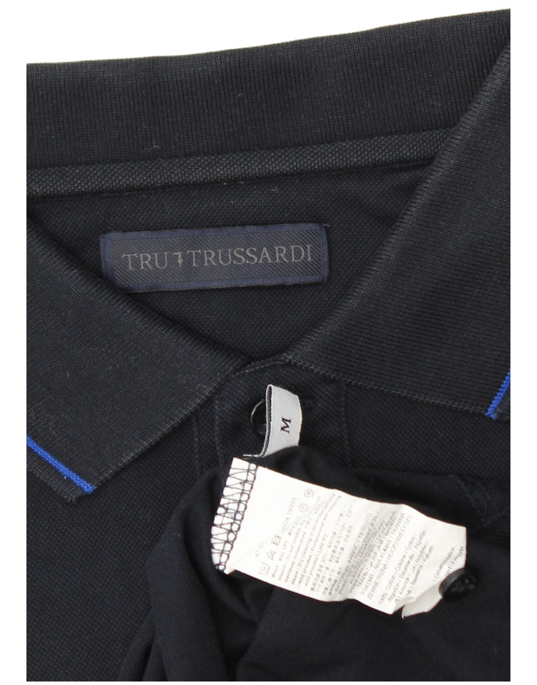 Camisa polo masculina TRUSSARDI de algodão azul marinho médio