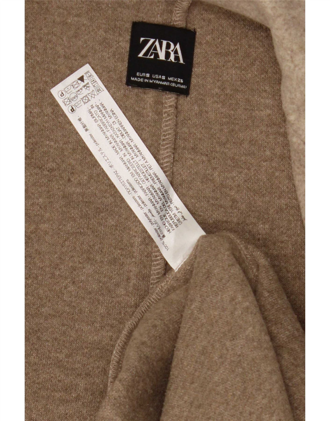 Sobretudo aberto feminino Zara UK 10 pequeno poliéster bege