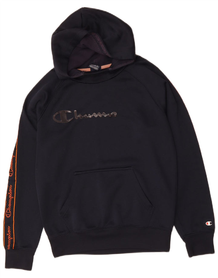 CHAMPION Suéter com capuz gráfico masculino médio azul marinho poliéster