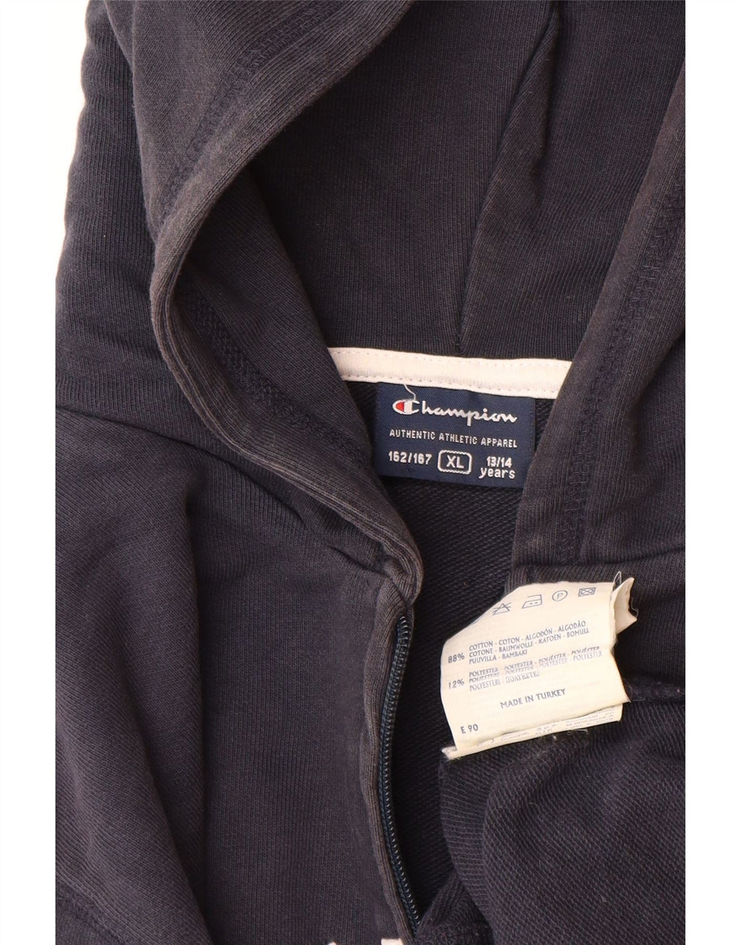 CHAMPION Suéter masculino com capuz e zíper gráfico 13-14 anos XL azul marinho algodão